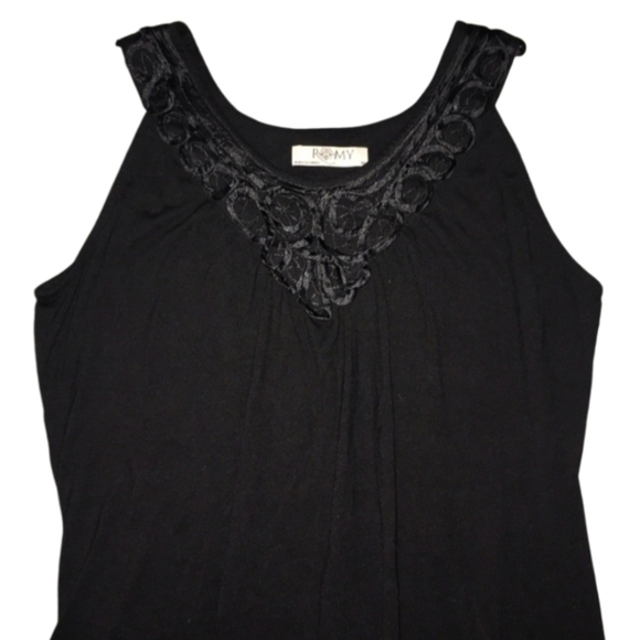 ROMY Black Tank Top Sleeveless V-Neck Statement Flowey Tunic Womens Size Medium - Picture 1 of 10